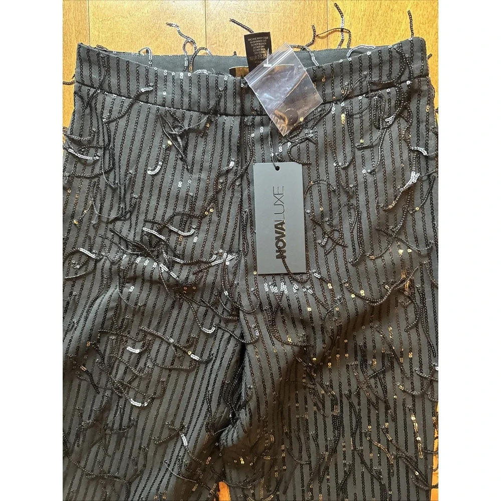 Fashion Nova‎ Women's Sequin Fringe Black Flare Pants   Size XS Festival - Picture 2 of 5